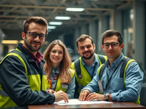 Skilled Workforce for Your Needs A team of professionals employers, showcasing their teamwork and expertise in an industrial setting.
